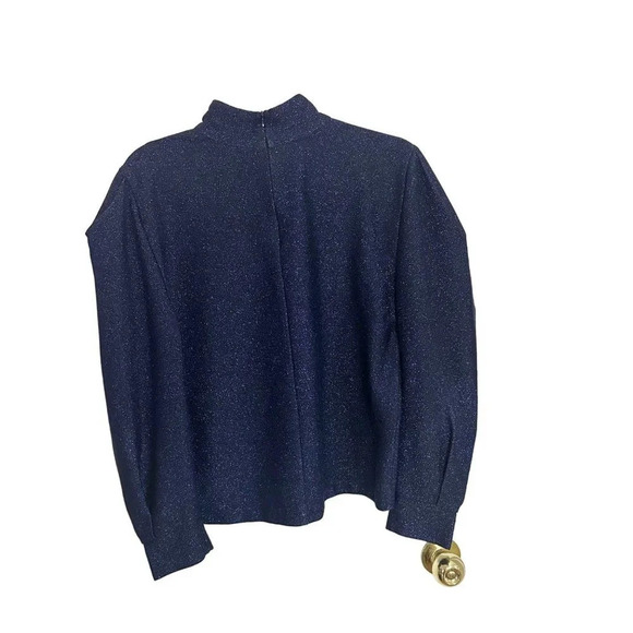 PatBO Lurex Super Puff Sleeve Top Navy Glitter Size Small Turtleneck Blue - Picture 4 of 7